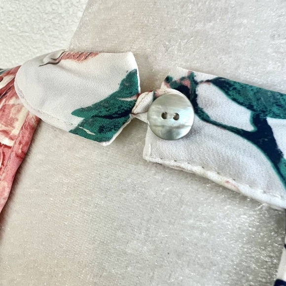 Peach Love Size Medium Pink Green Floral Ruffle Front Sun Dress Keyhole V Neck - Picture 7 of 13